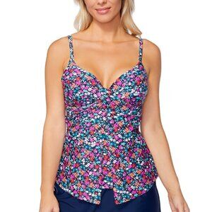 Island Escape Sail Away Gemini Underwire Tankini Top Navy Blue Size 6